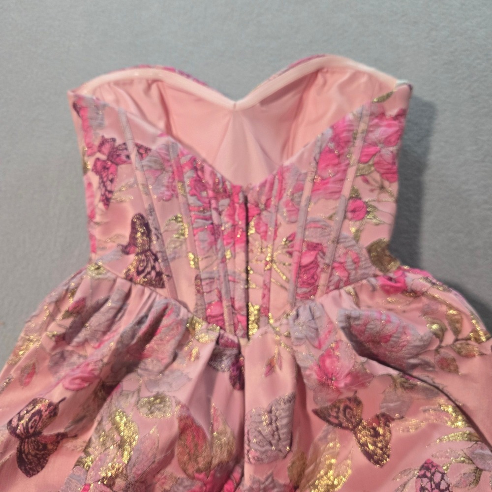 Sherri Hill Gown Womens 2‎ Pink Gold Floral Butterfly Brocade Corset Ball Gown - Picture 6 of 11